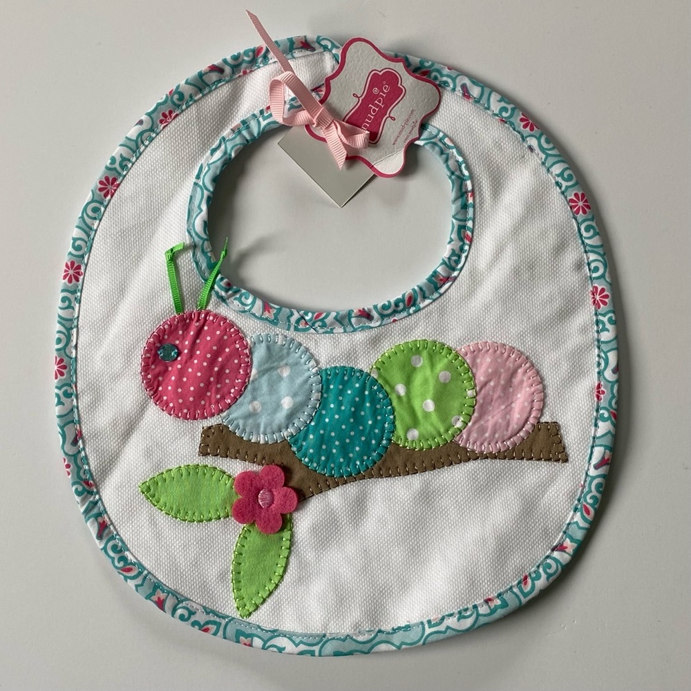 Mud Pie Bib Caterpillar NEW NWT baby infant bugs nature white bib patchwork